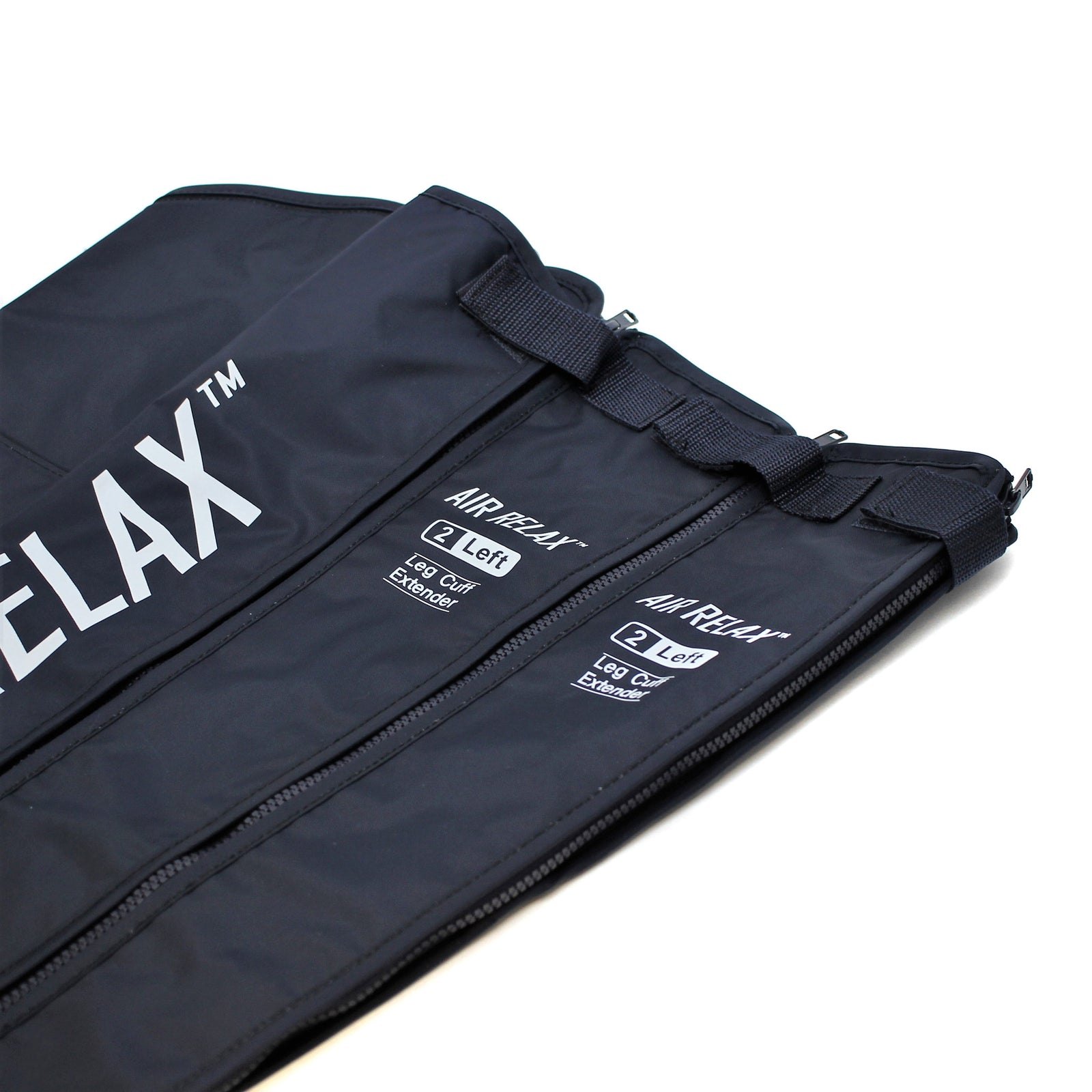 AIR RELAX AR-3.0 & AR-2.0 LEG SLEEVE EXTENDERS — Close-up of the zipper line on leg sleeves with extenders